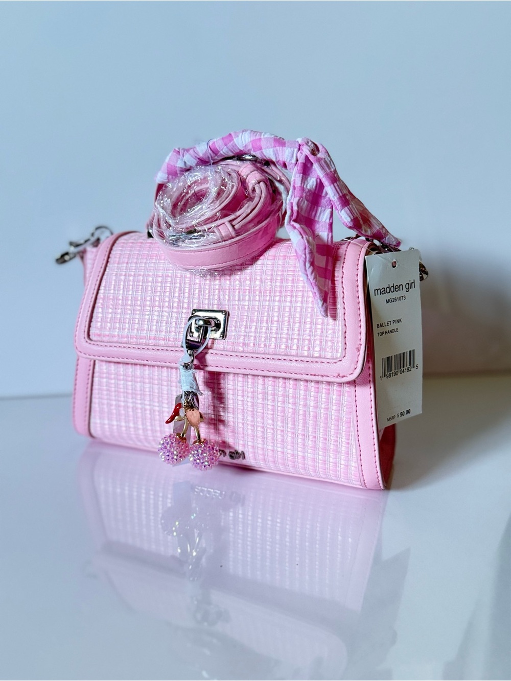 Madden Girl Ballet Pink Top Handle Crossbody Bag NWT | Cherry Charm - Picture 2 of 9